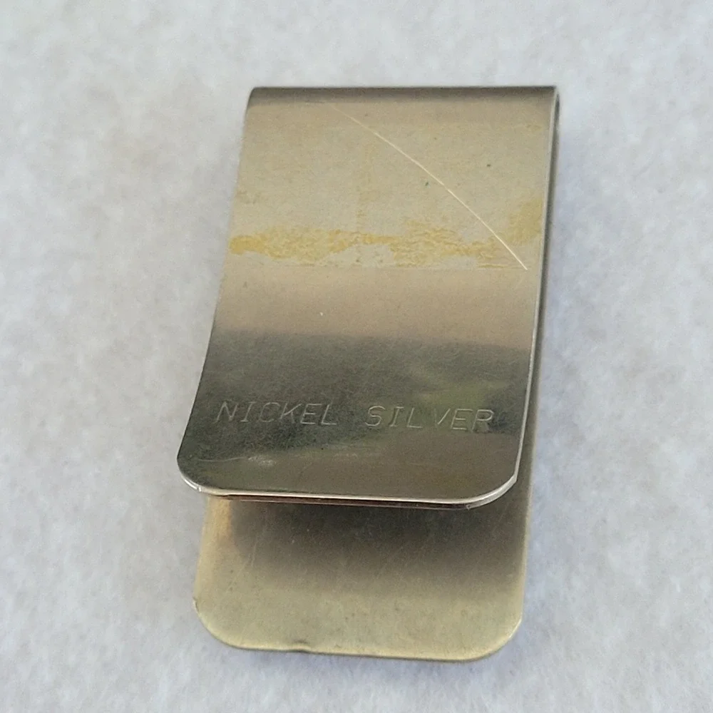 Nickel Silver Thunderbird Money Clip Turquoise Coral Chip Inlay Southwestern